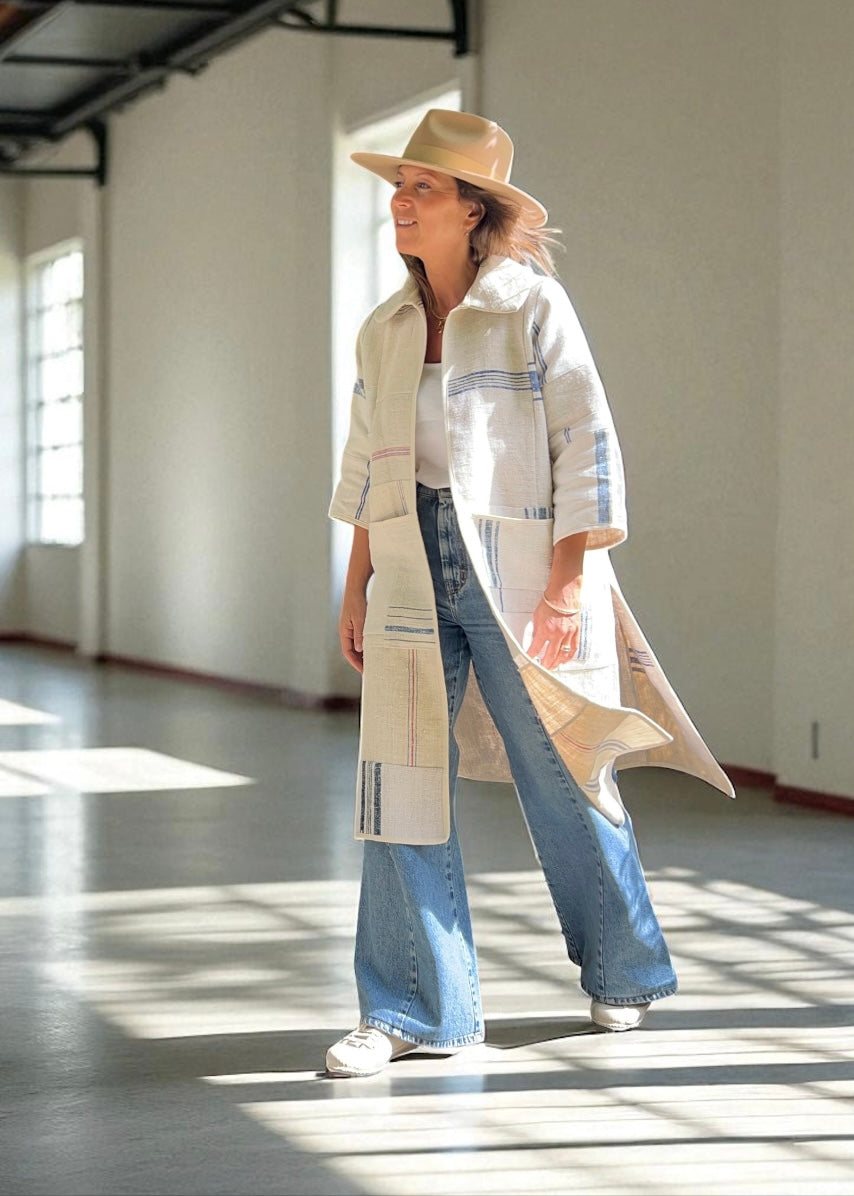 Vintage Heavy Linen Patchwork Duster Coat