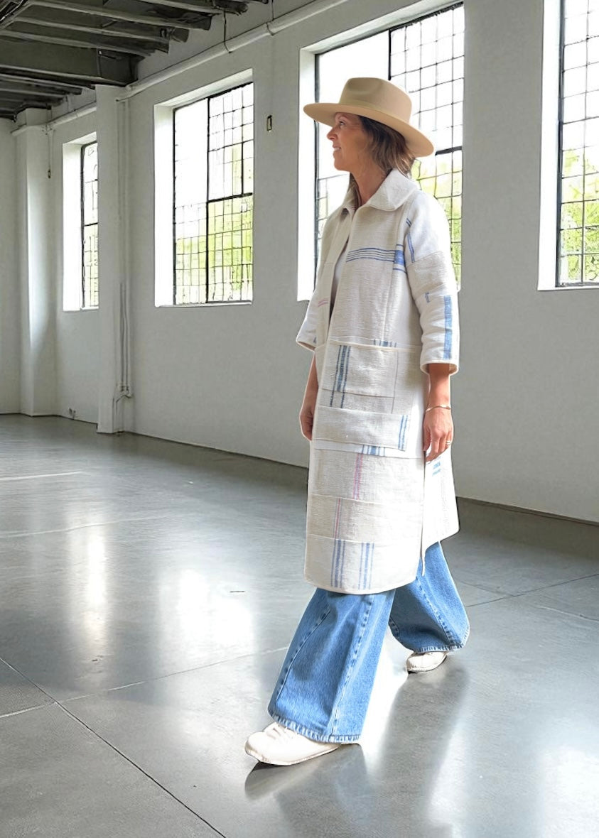 Vintage Heavy Linen Patchwork Duster Coat