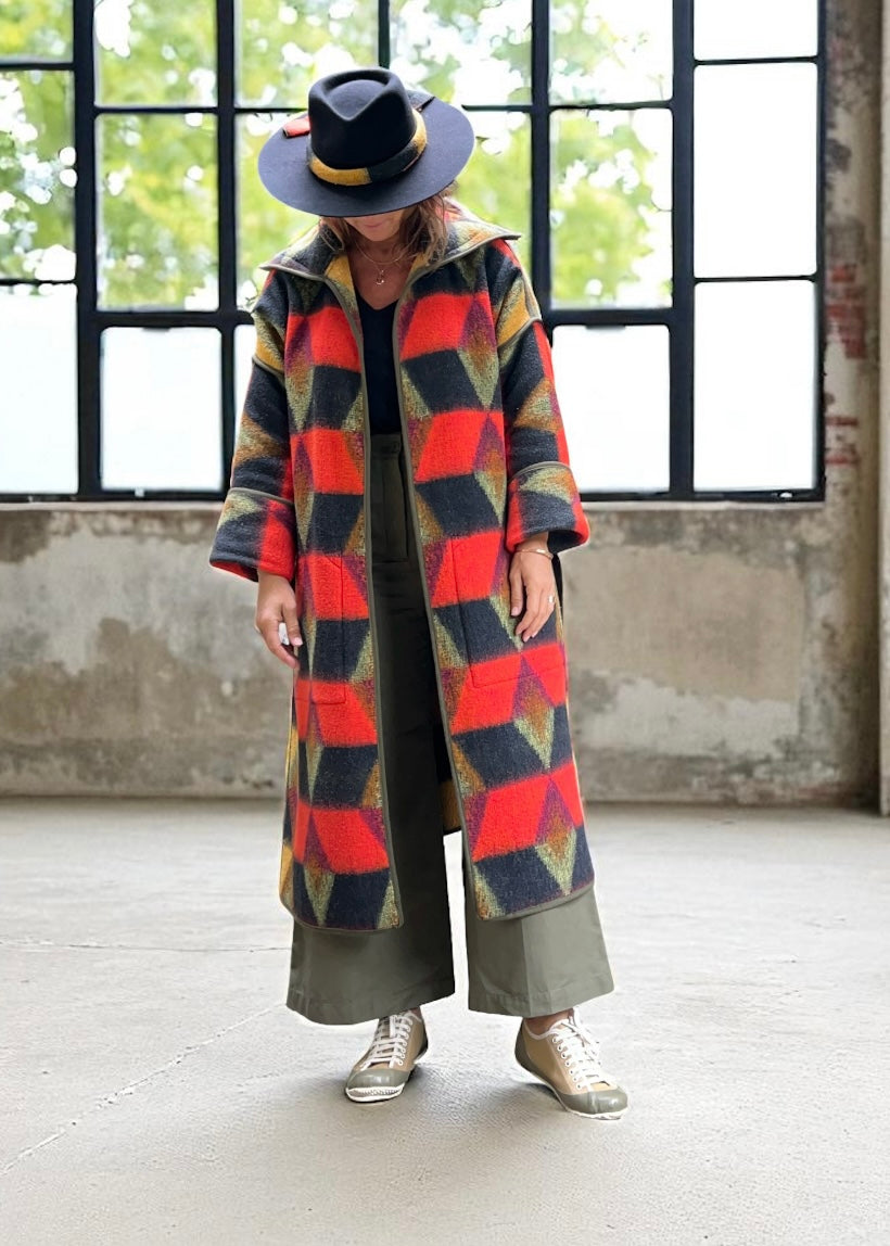Vintage Autumn Blanket Duster Coat