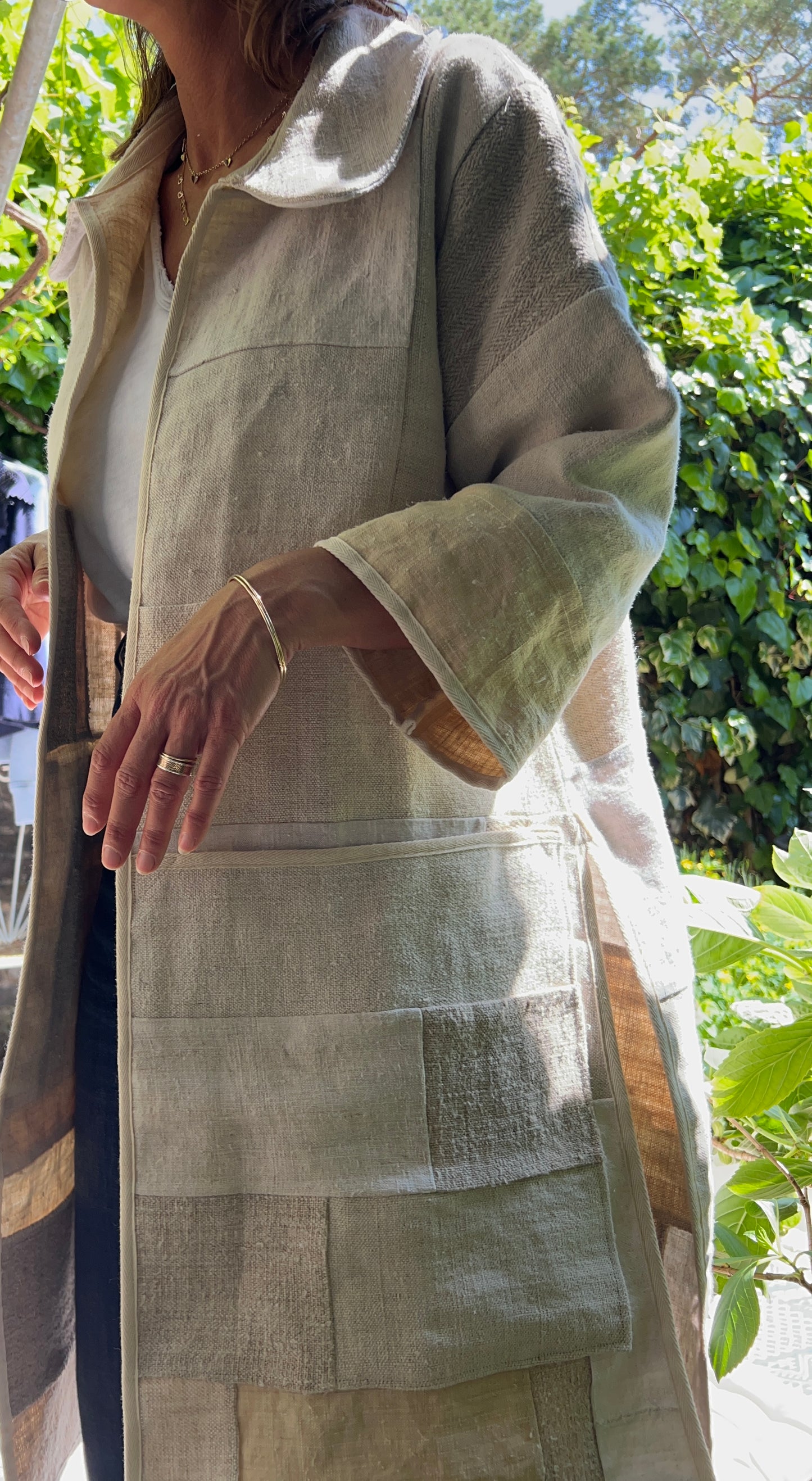 Vintage Heavy Linen Patchwork Duster Coat