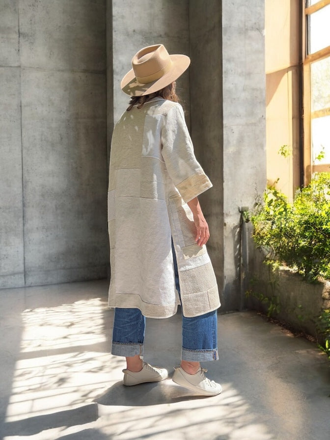 Vintage Heavy Linen Patchwork Duster Coat