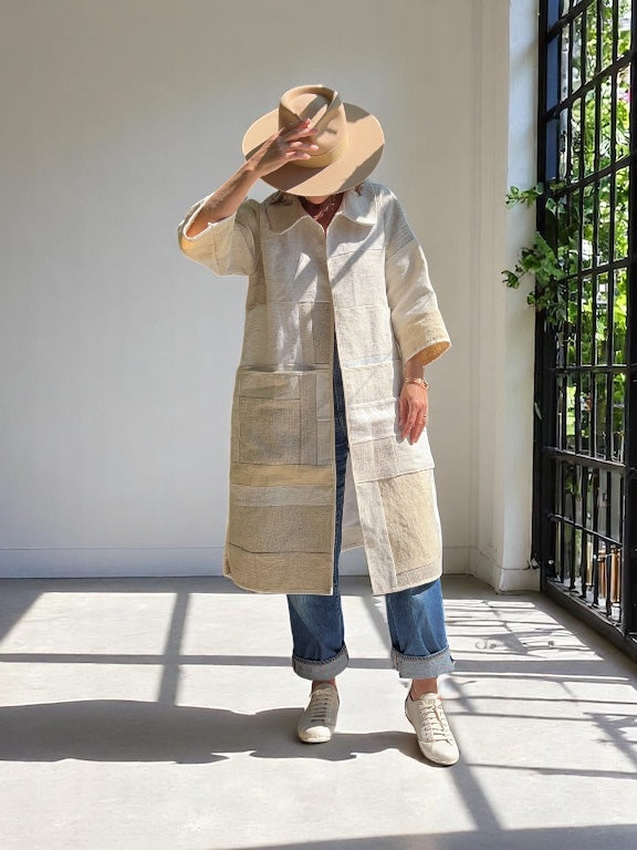 Vintage Heavy Linen Patchwork Duster Coat