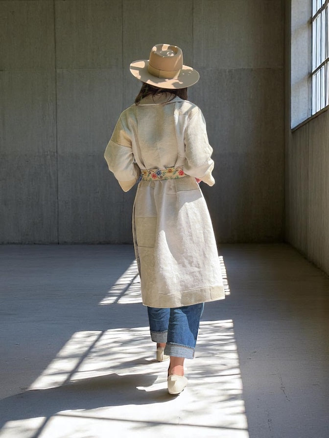 Vintage Heavy Linen Patchwork Duster Coat