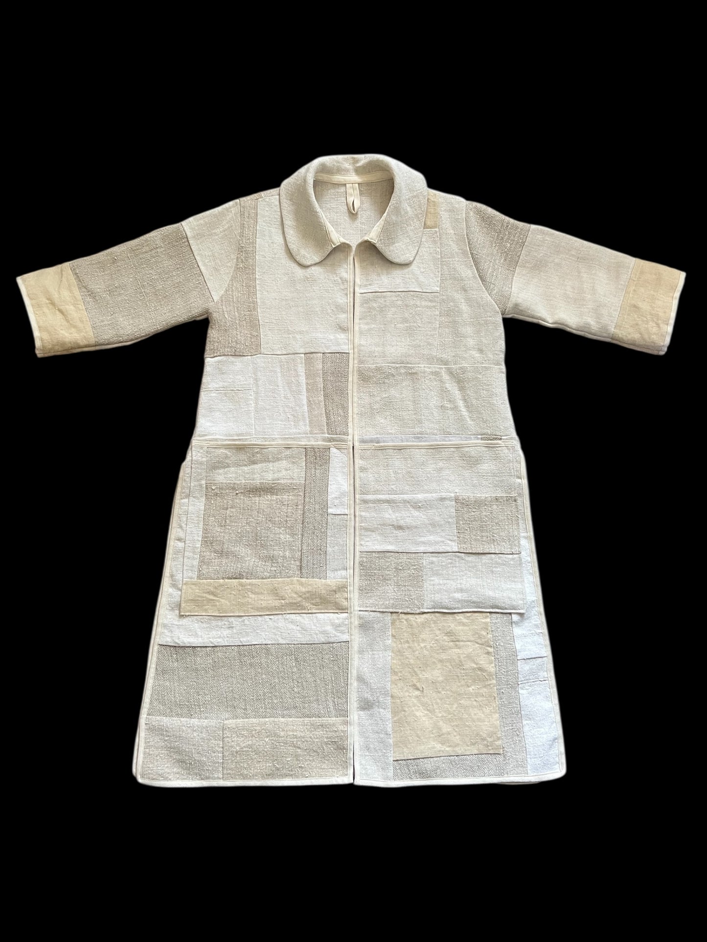 Vintage Heavy Linen Patchwork Duster Coat