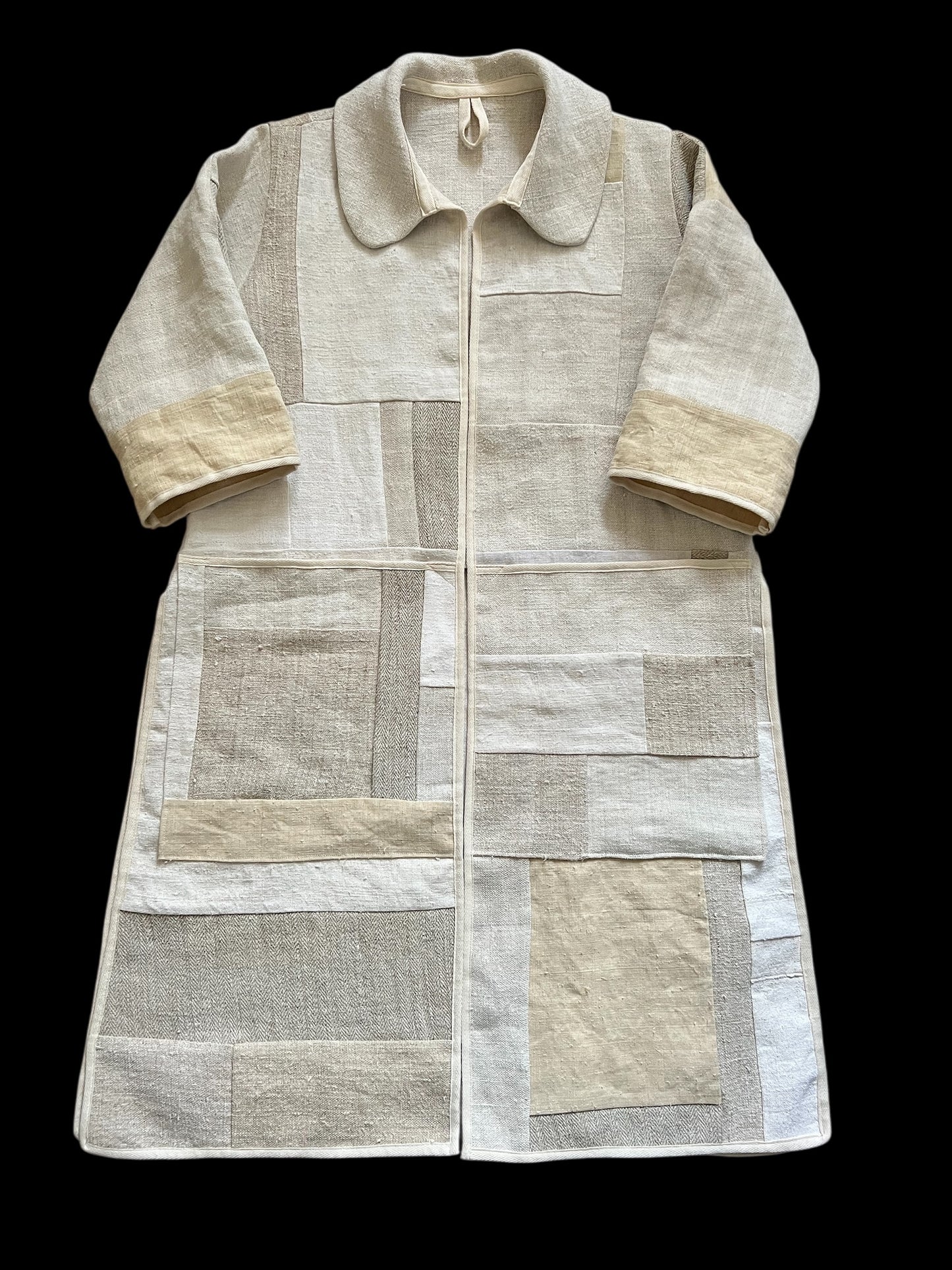 Vintage Heavy Linen Patchwork Duster Coat