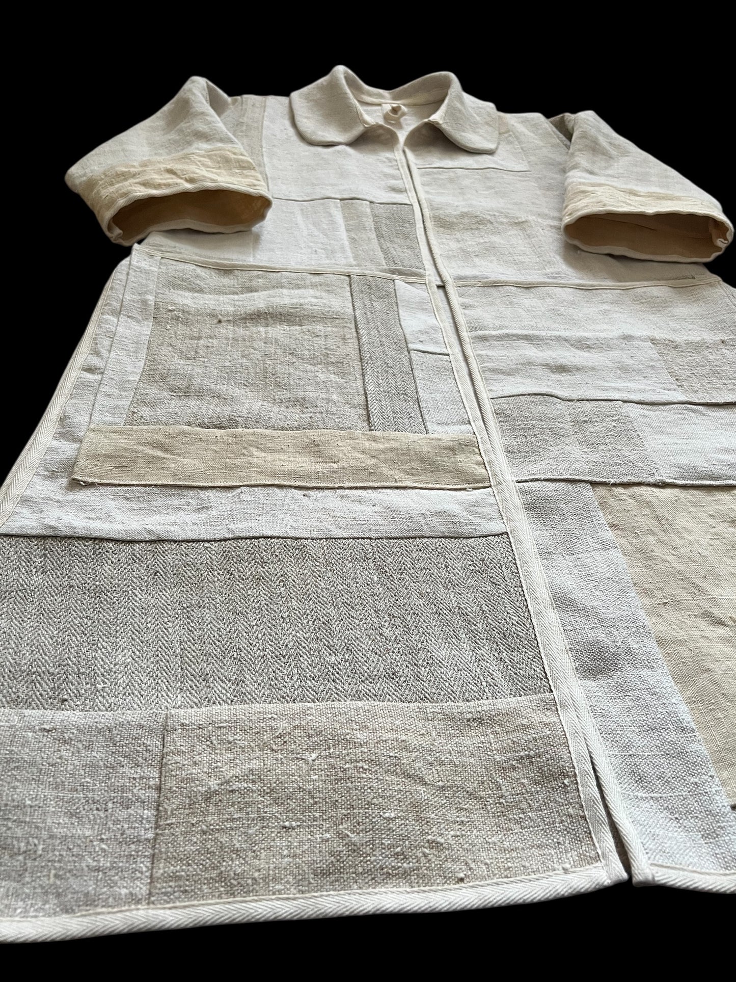 Vintage Heavy Linen Patchwork Duster Coat