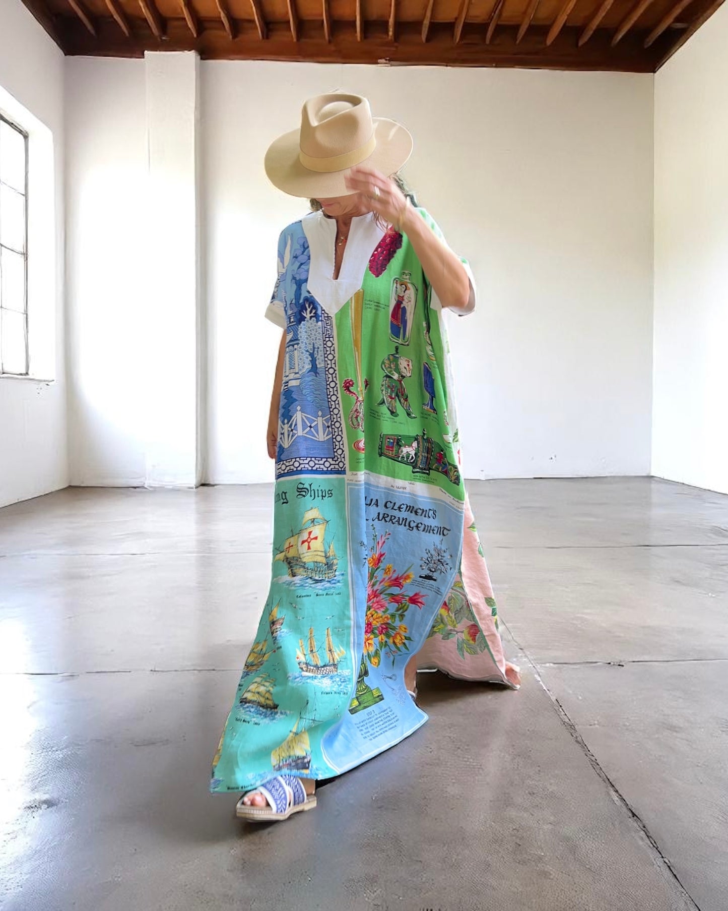 Vintage Irish Linen Tea Towel Kaftan Dress