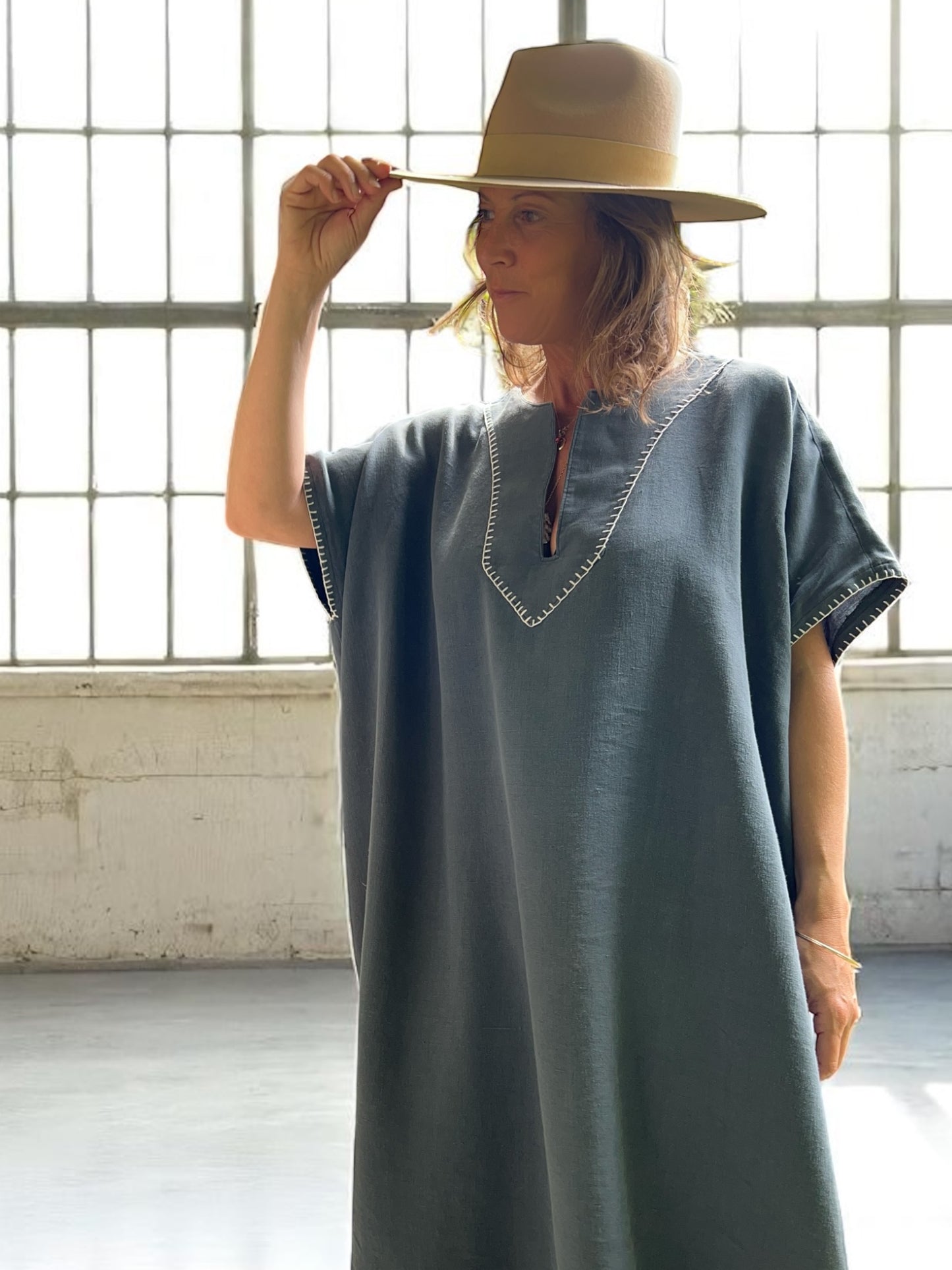 Vintage Over-dyed French Linen Kaftan Dress