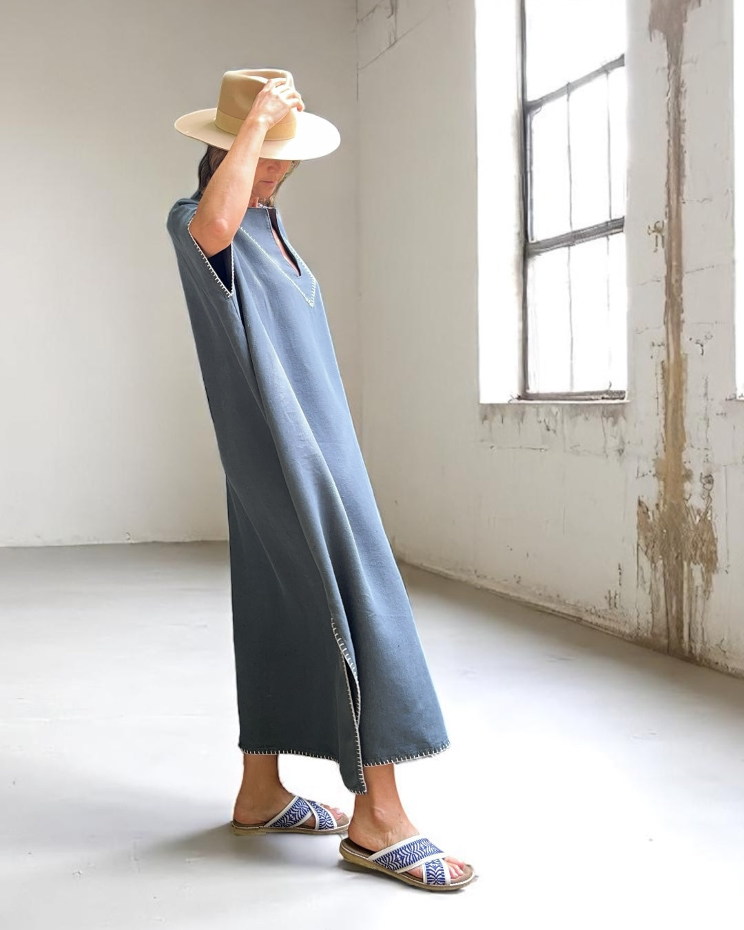 Vintage Over-dyed French Linen Kaftan Dress