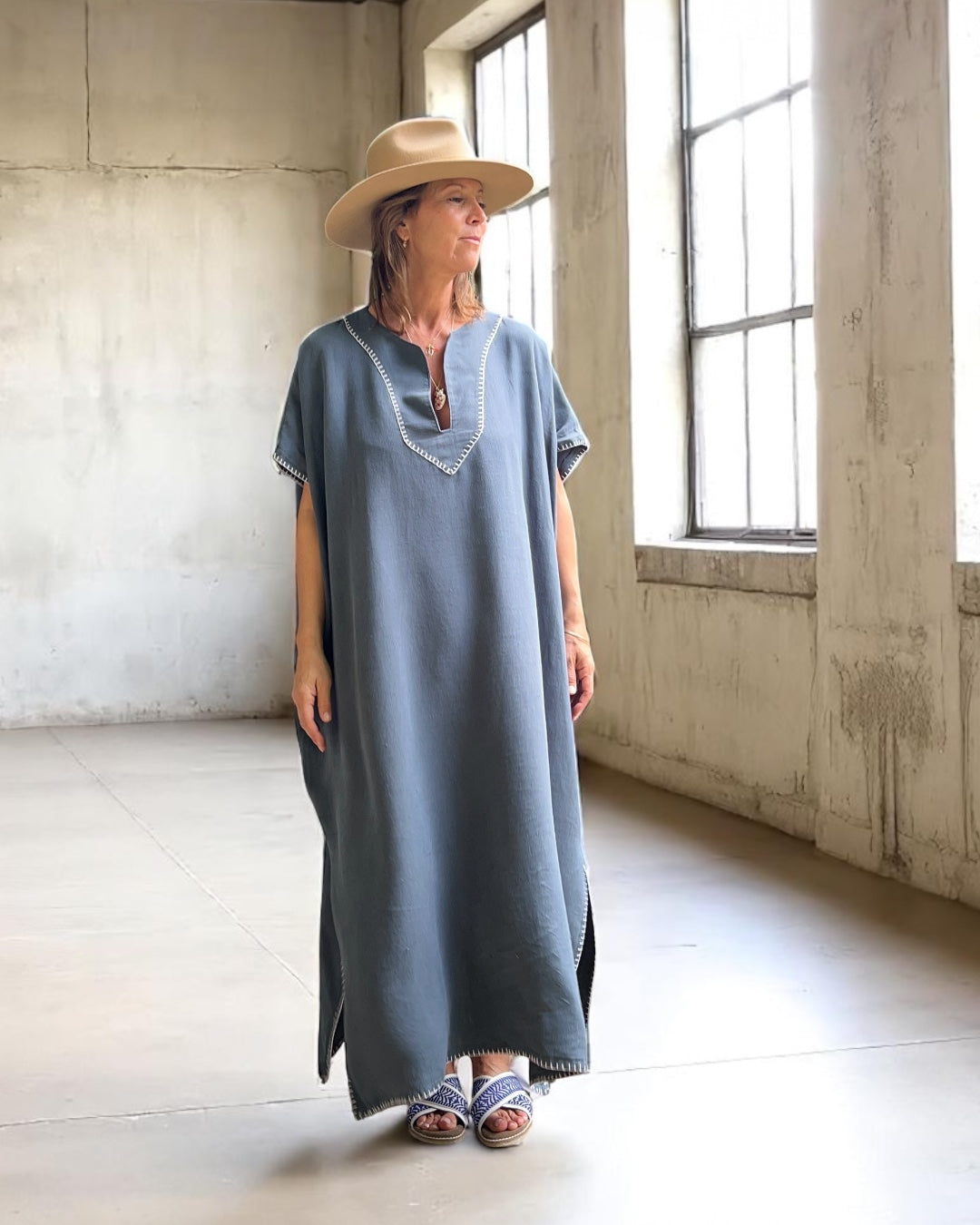 Vintage Over-dyed French Linen Kaftan Dress