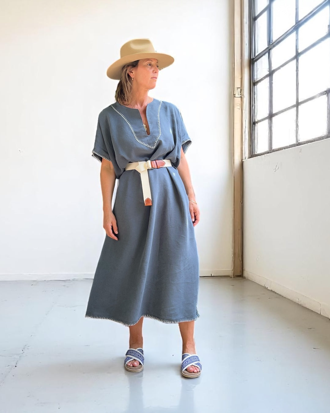 Vintage Over-dyed French Linen Kaftan Dress