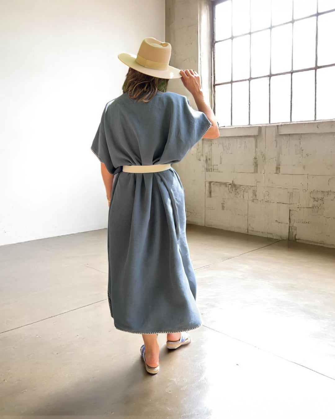 Vintage Over-dyed French Linen Kaftan Dress