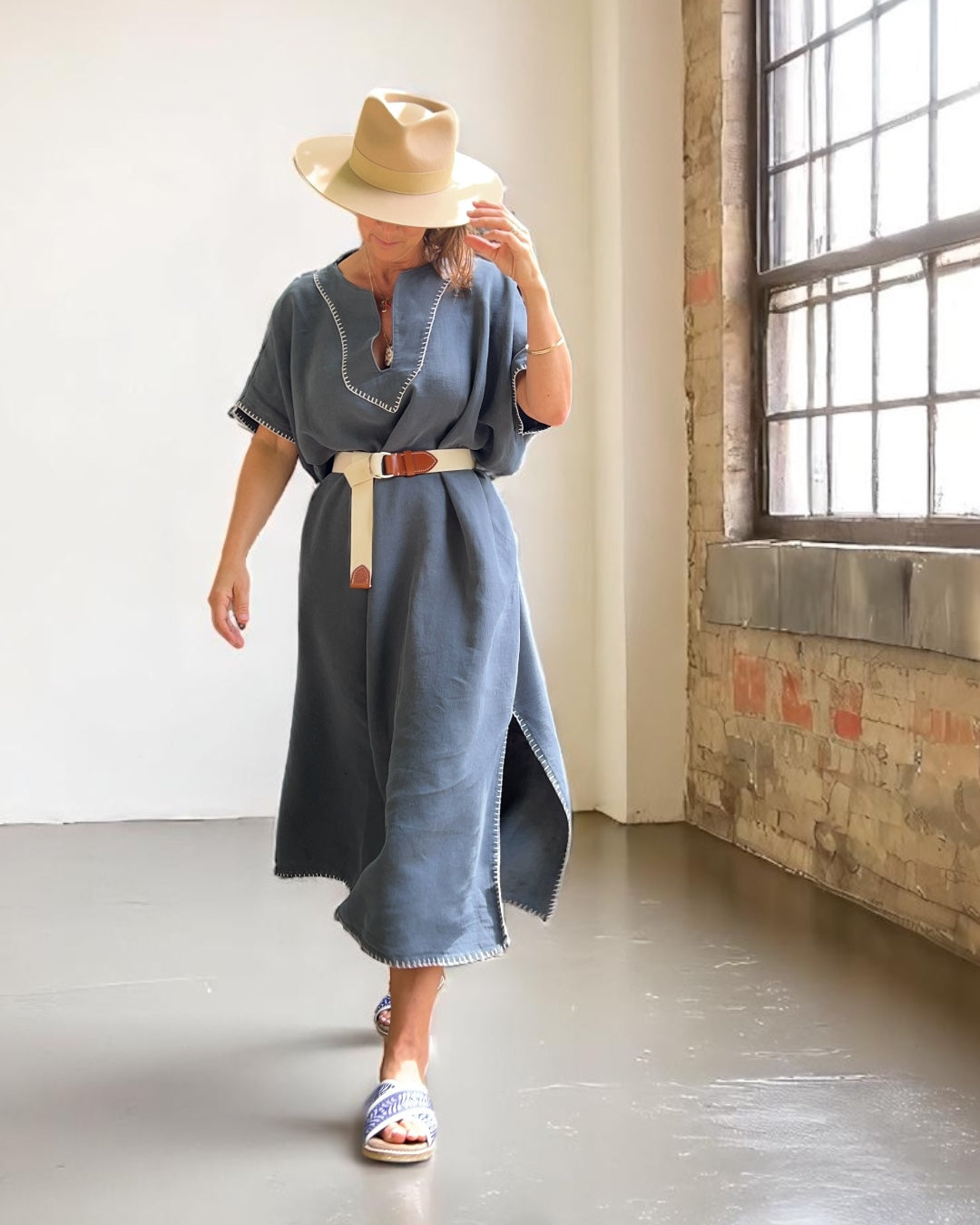 Vintage Over-dyed French Linen Kaftan Dress Vintage Over-dyed French Linen Kaftan Dress
