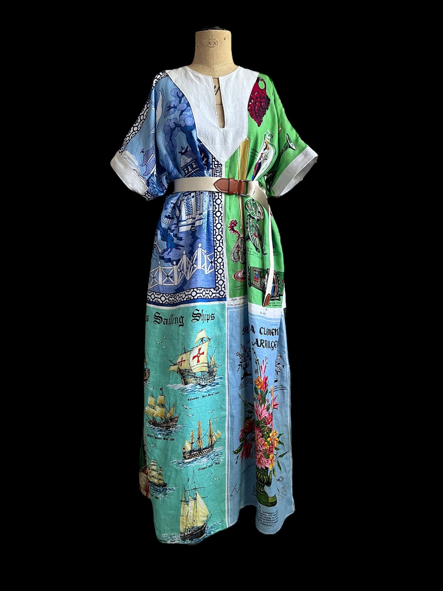 Vintage Irish Linen Tea Towel Kaftan Dress