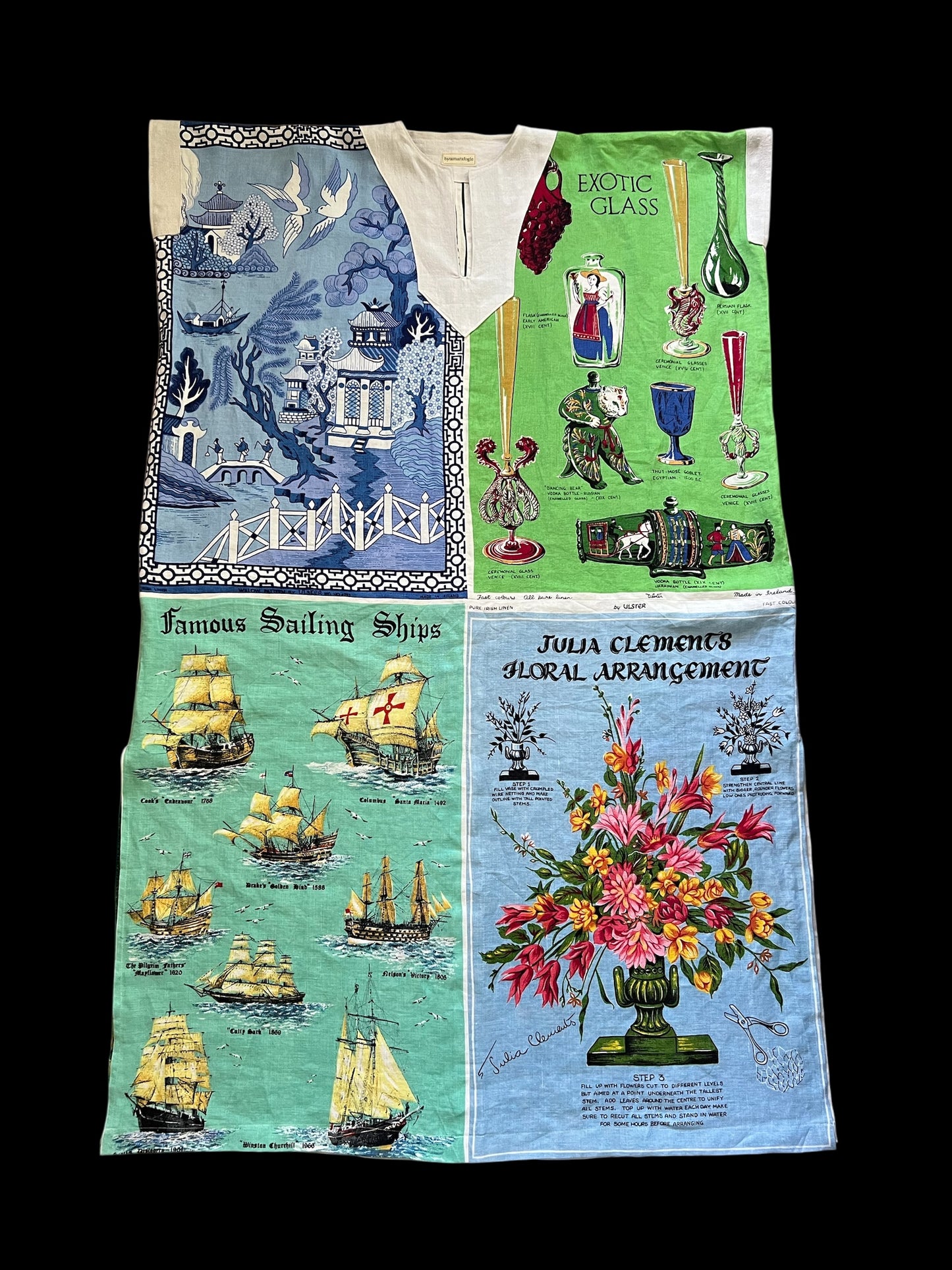 Vintage Irish Linen Tea Towel Kaftan Dress