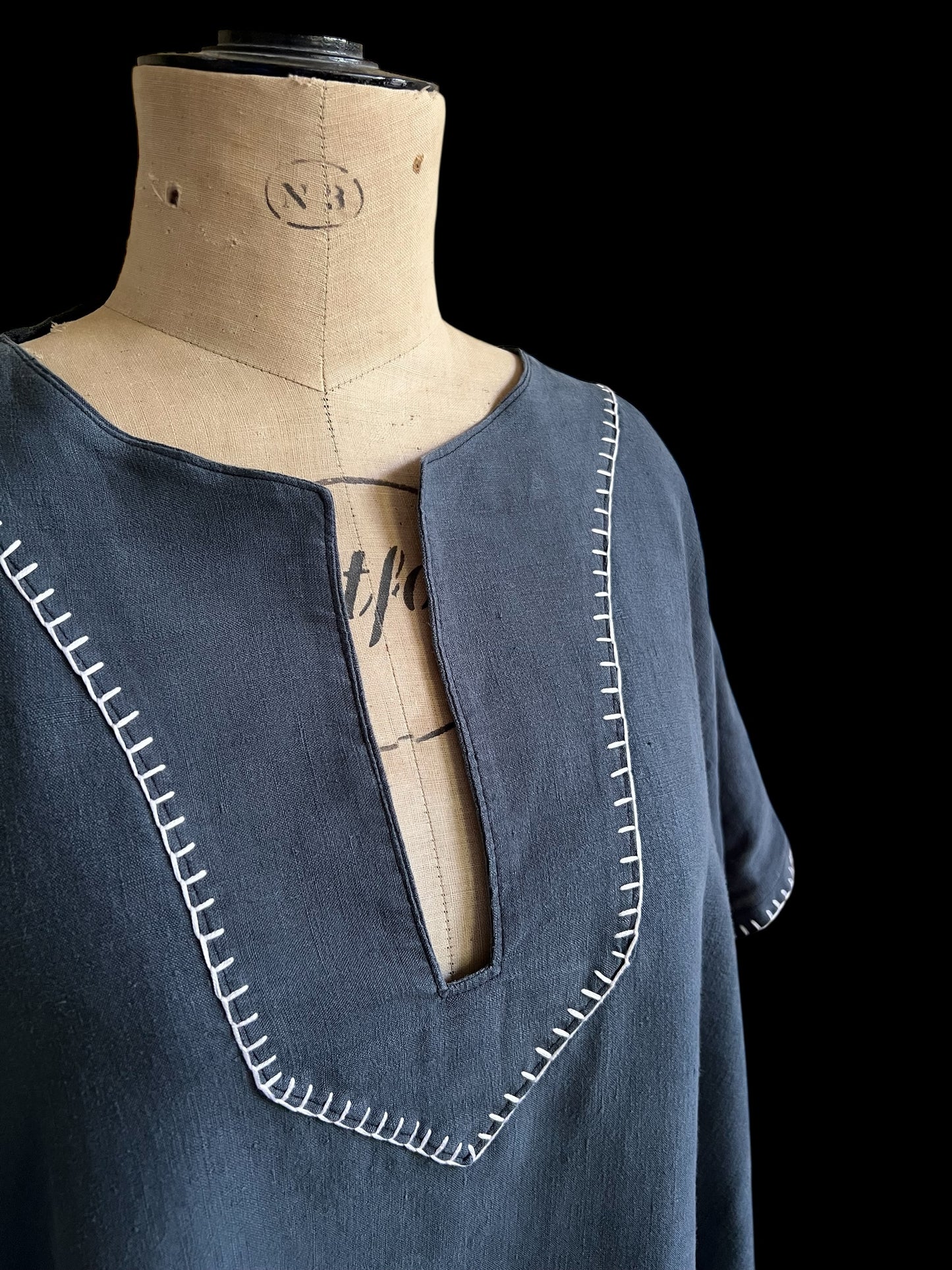 Vintage Over-dyed French Linen Kaftan Dress