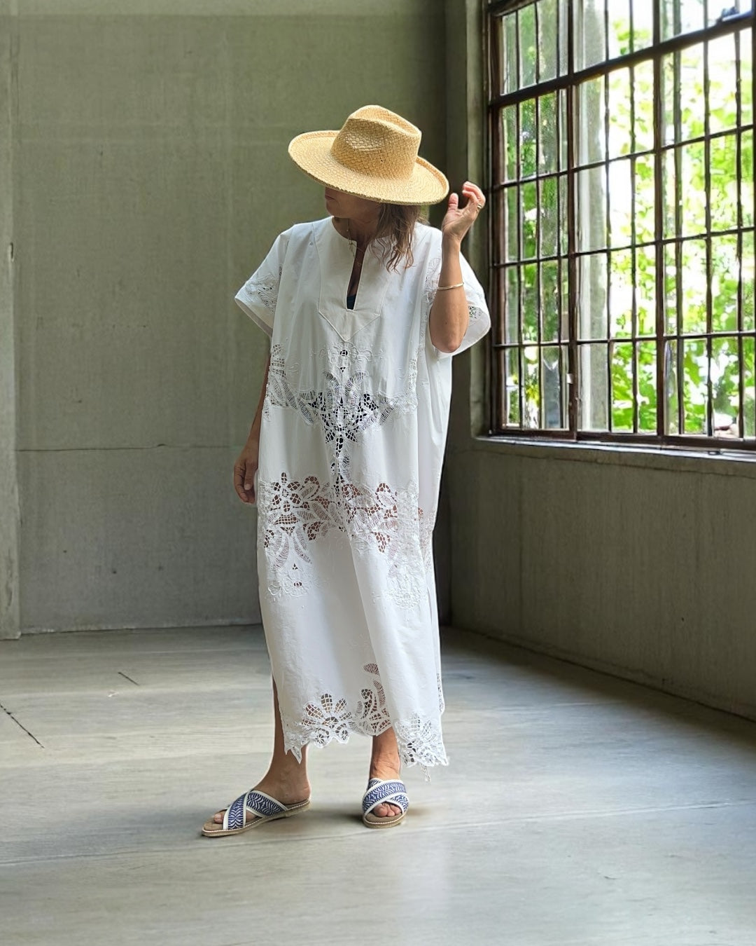 Vintage Cotton Tablecloth Kaftan Dress