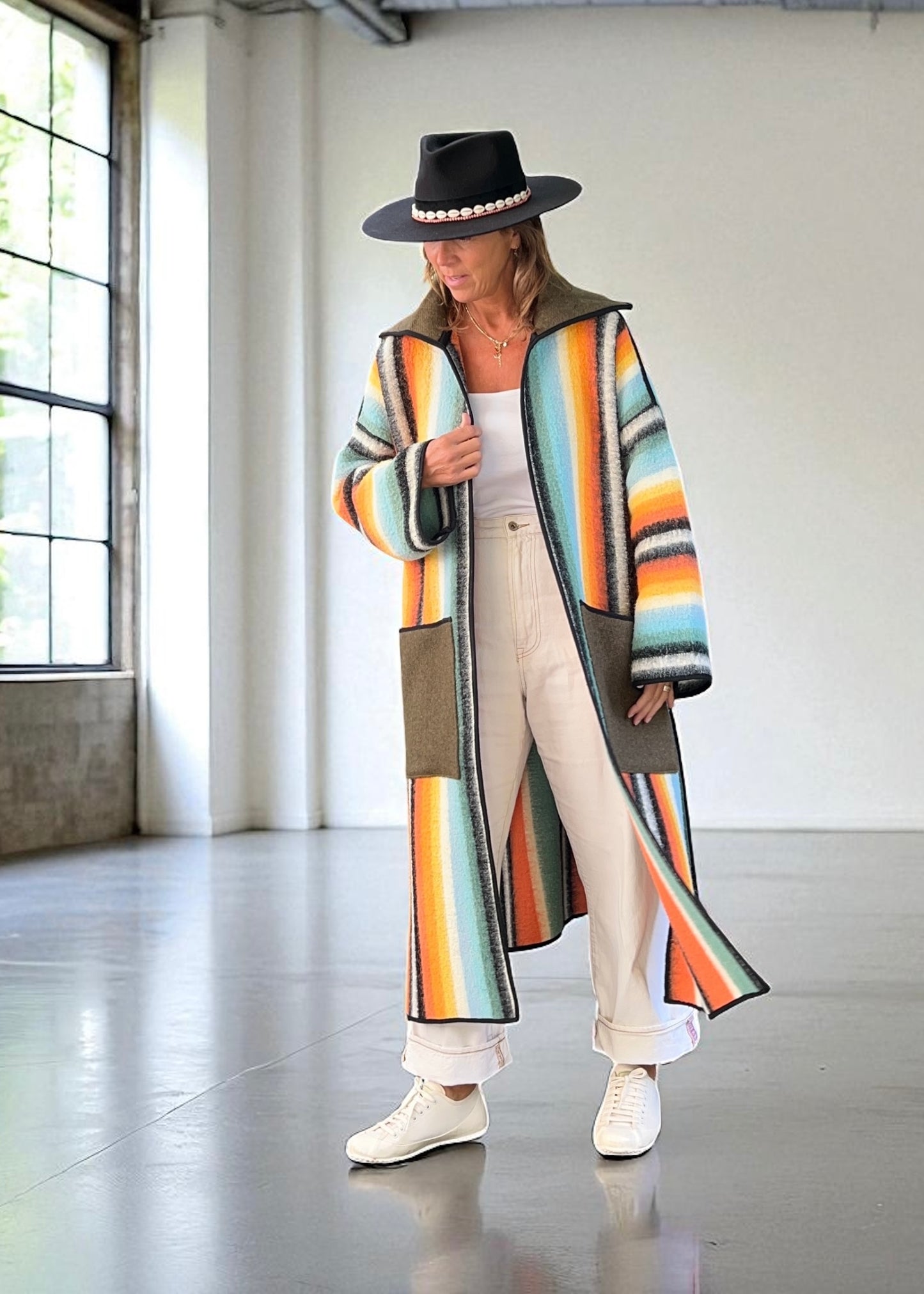 Vintage Sunset Blanket Reversible Duster Coat