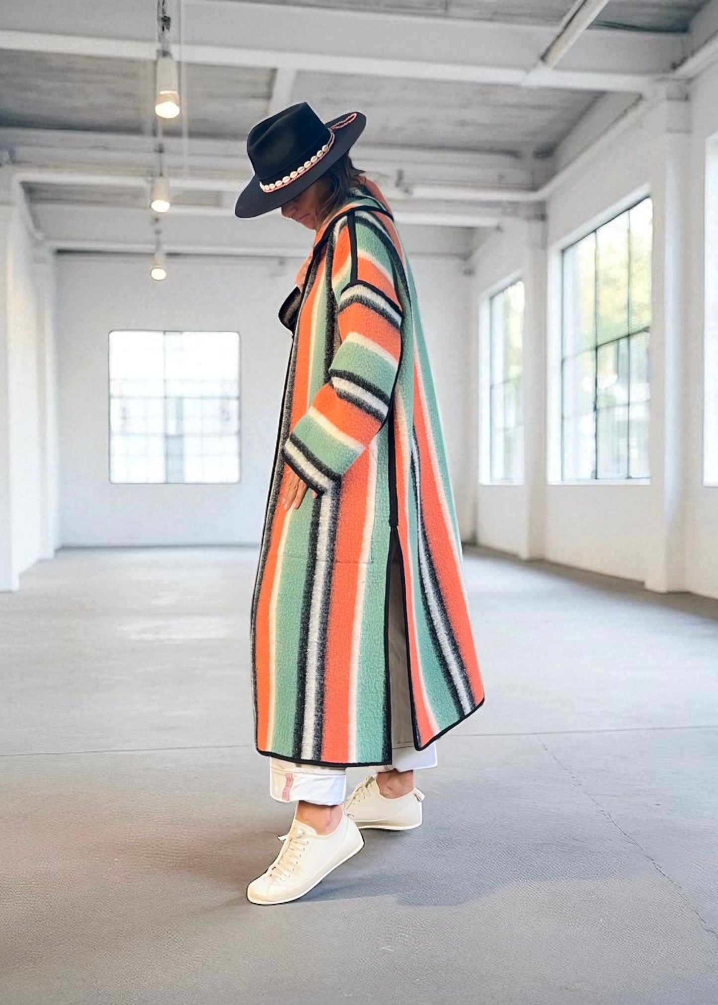 Vintage Sunset Blanket Reversible Duster Coat