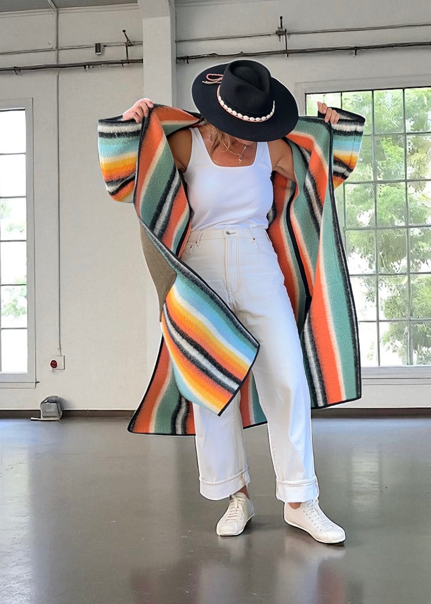 Vintage Sunset Blanket Reversible Duster Coat