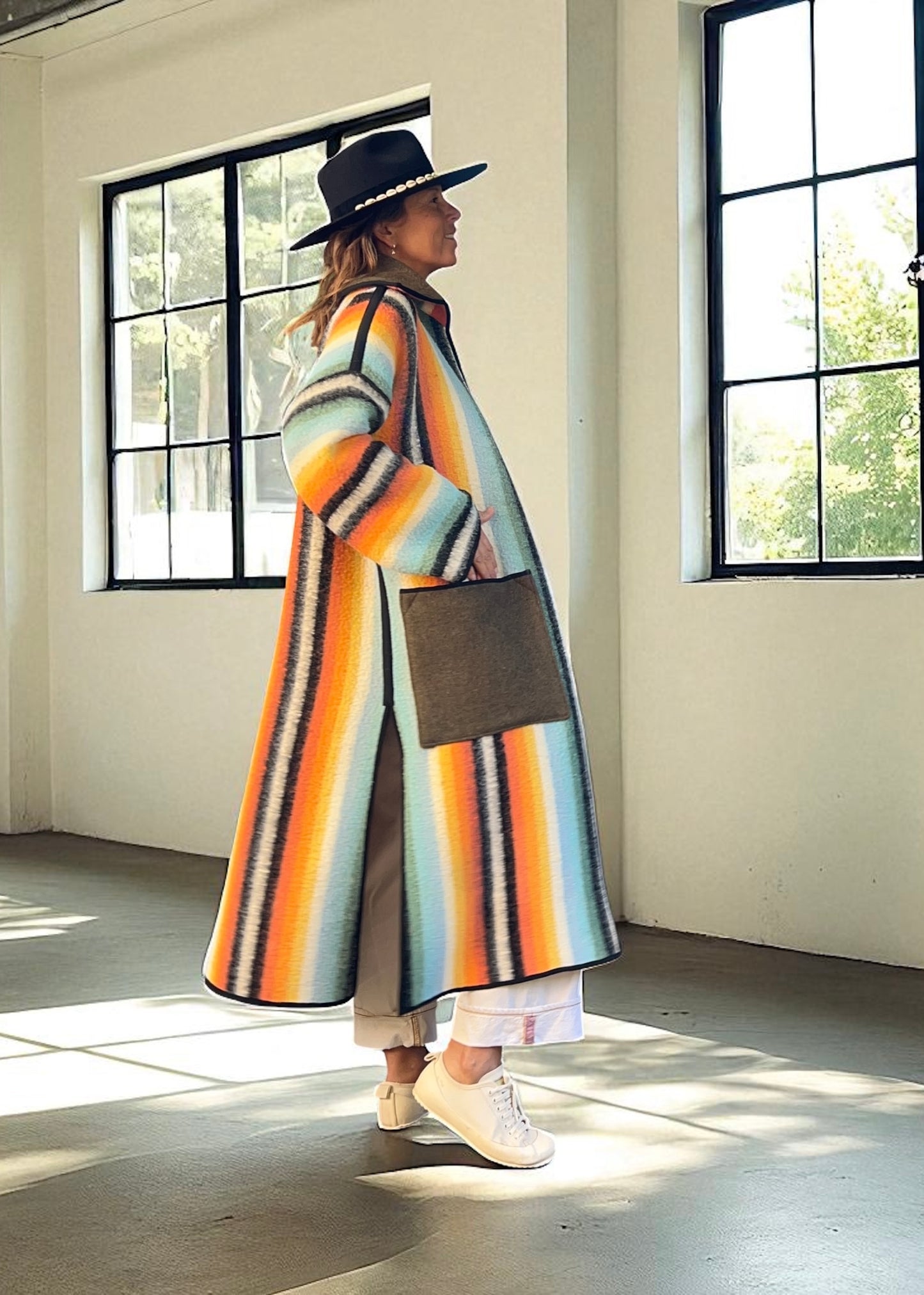 Vintage Sunset Blanket Reversible Duster Coat