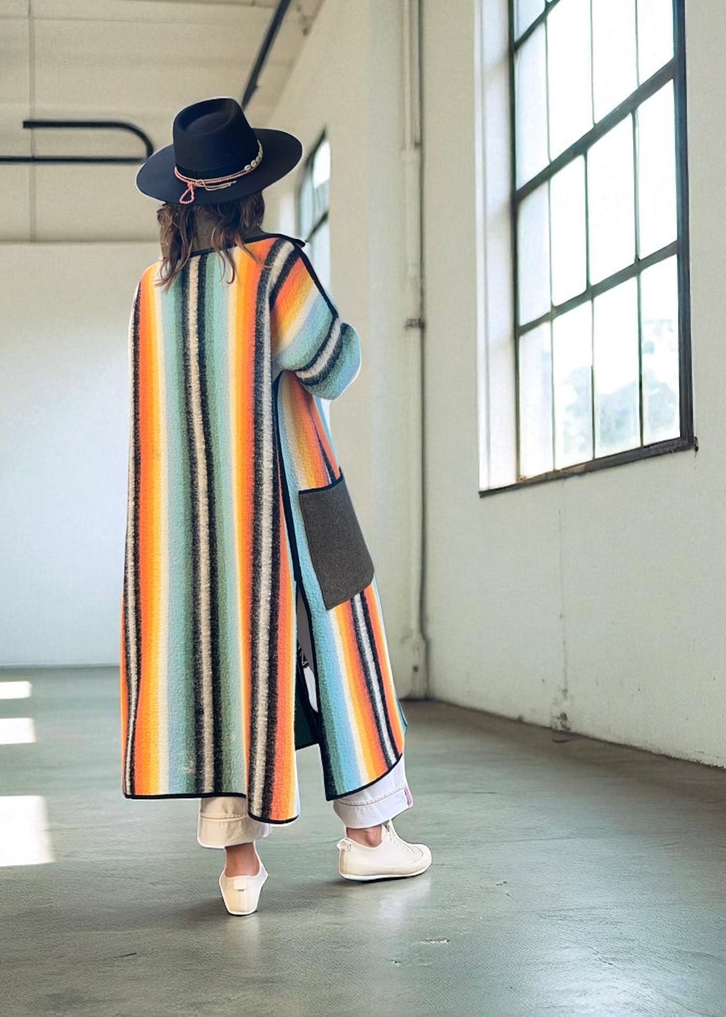 Vintage Sunset Blanket Reversible Duster Coat