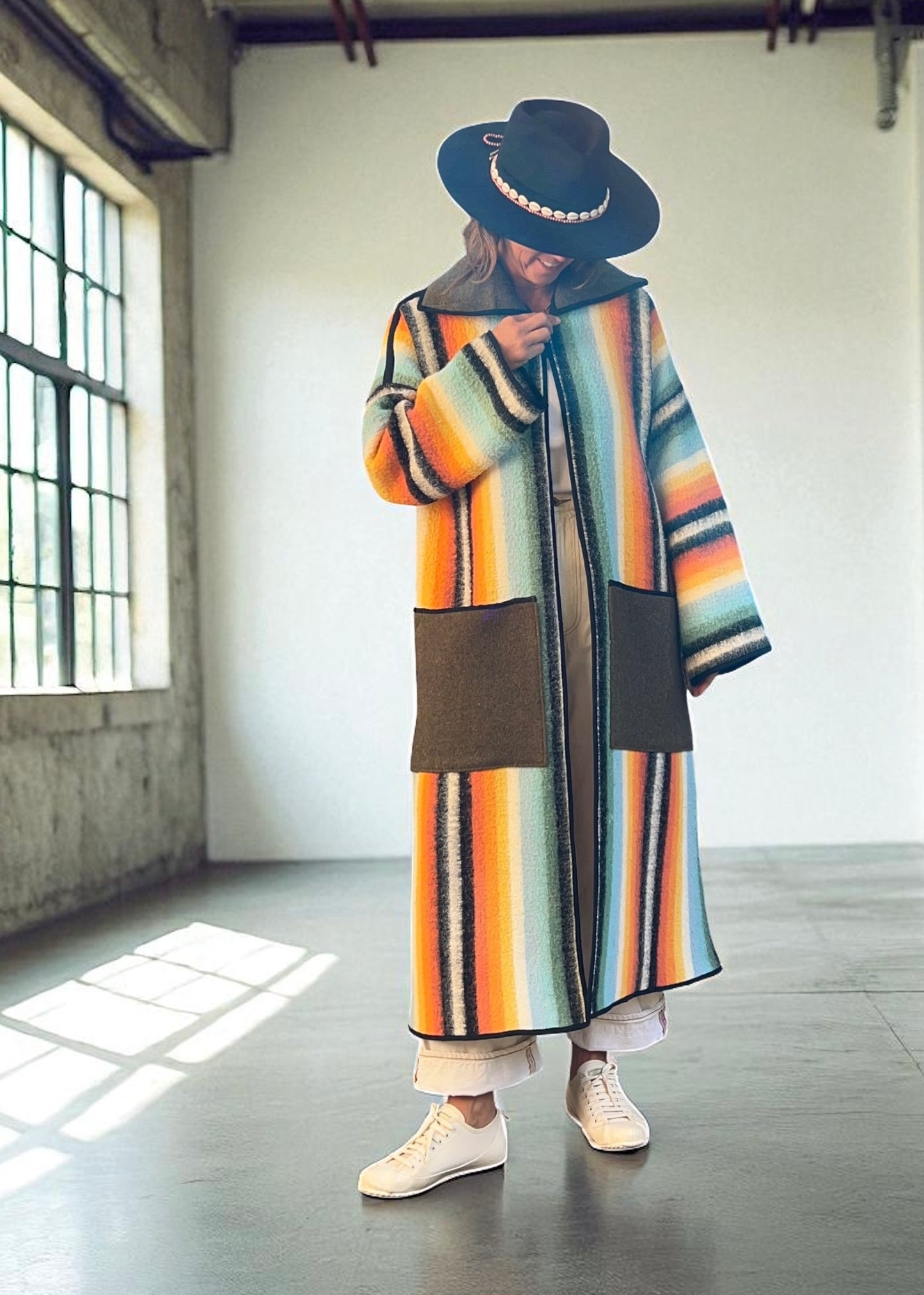 Vintage Sunset Blanket Reversible Duster Coat