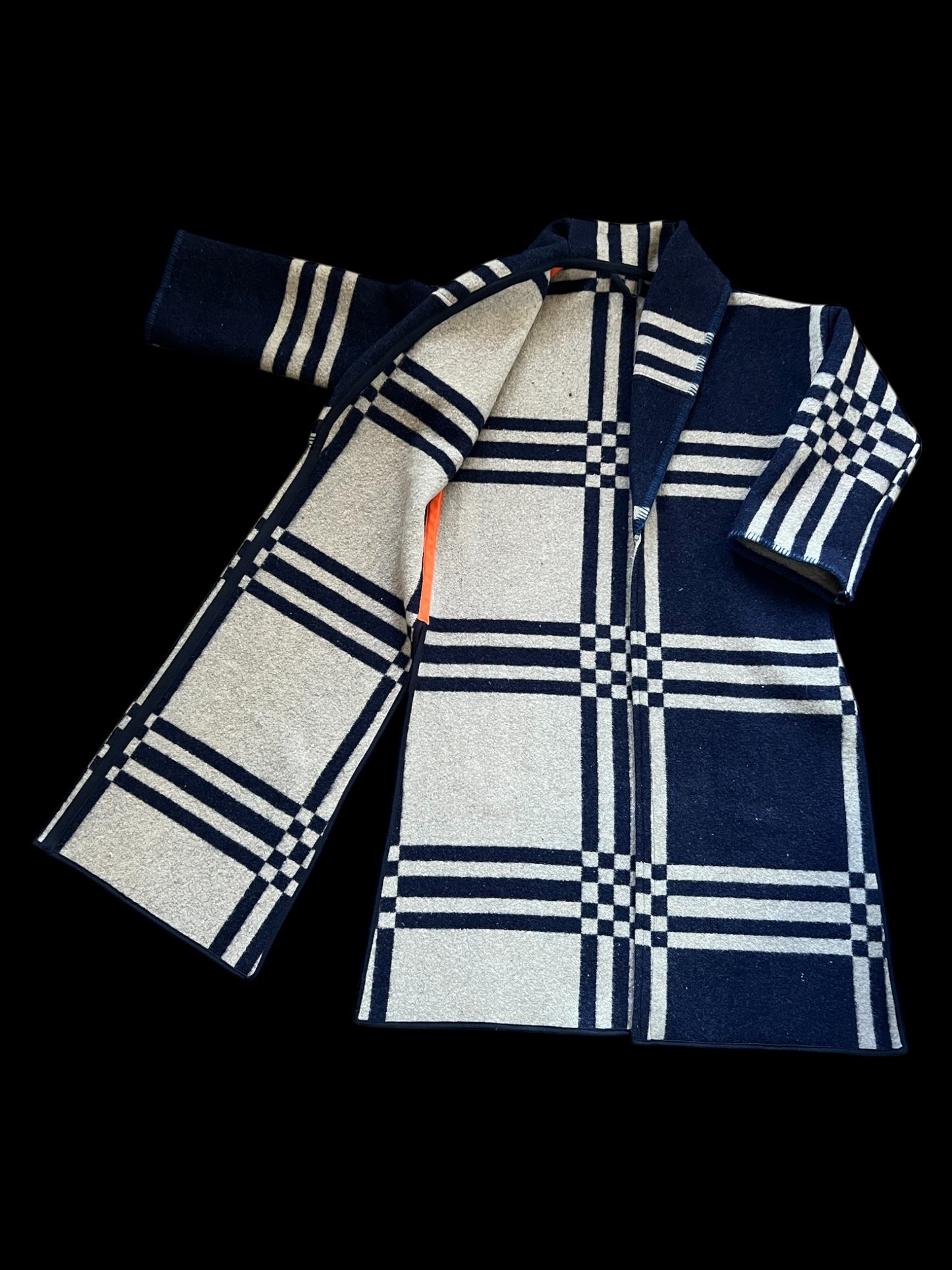 Vintage Blue Checked Blanket Duster Coat