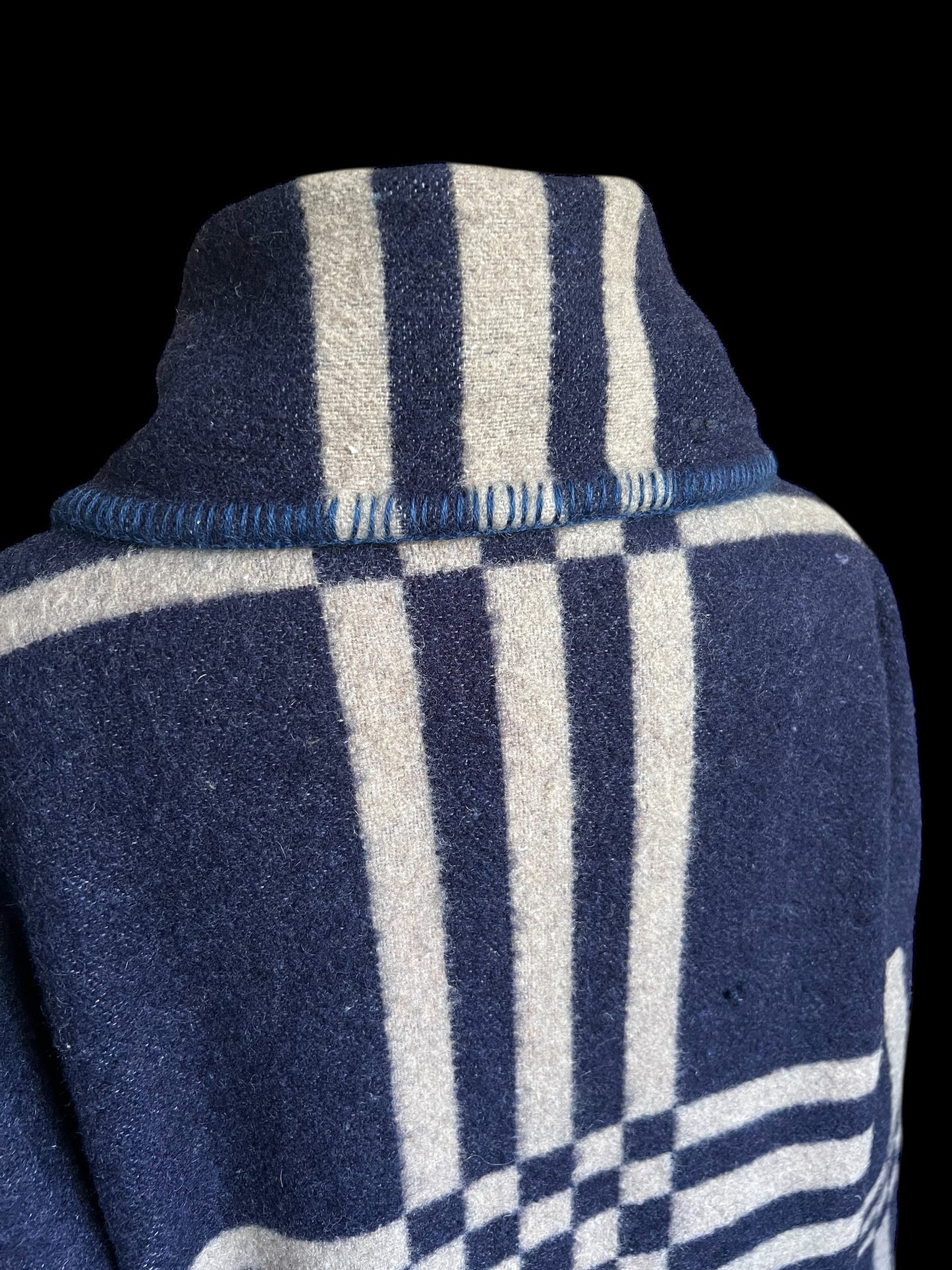 Vintage Blue Checked Blanket Duster Coat