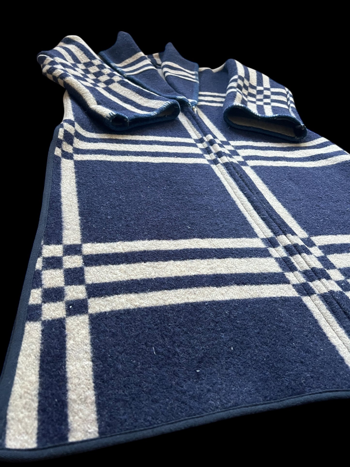 Vintage Blue Checked Blanket Duster Coat