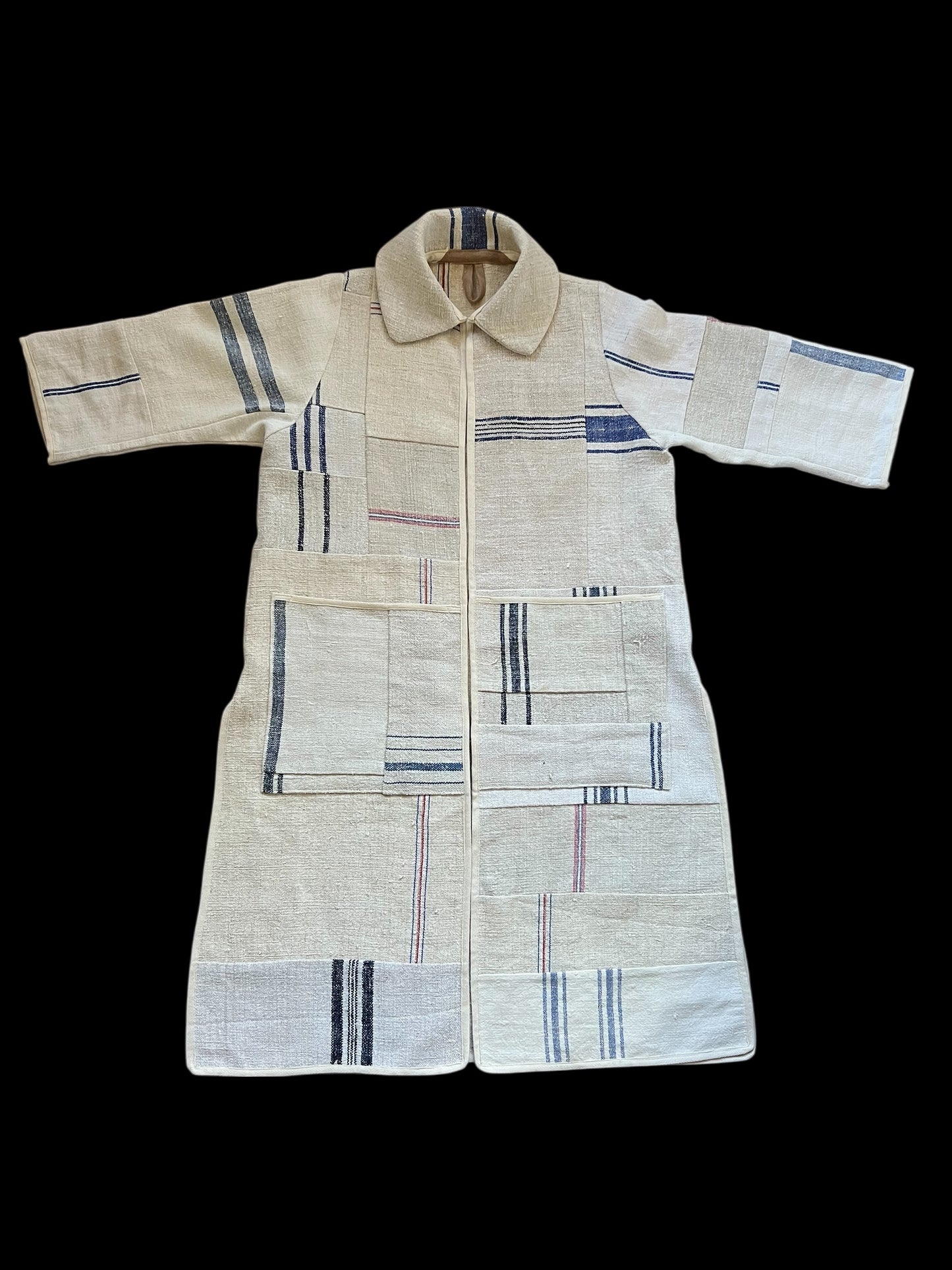 Vintage Heavy Linen Patchwork Duster Coat