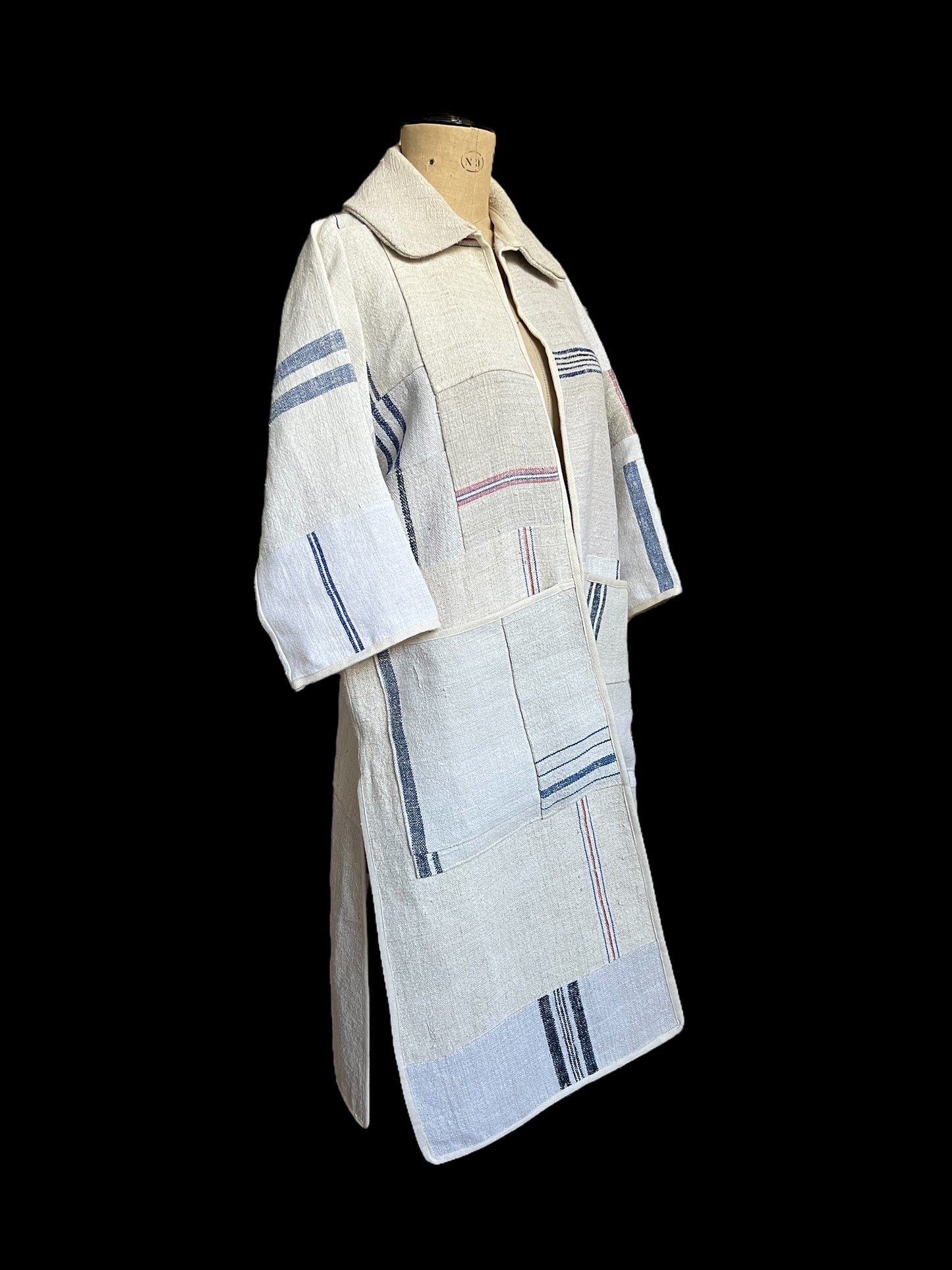 Vintage Heavy Linen Patchwork Duster Coat
