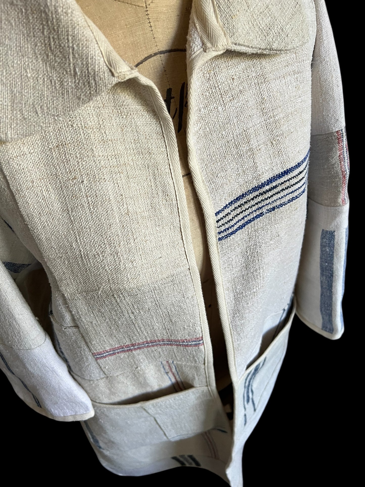 Vintage Heavy Linen Patchwork Duster Coat