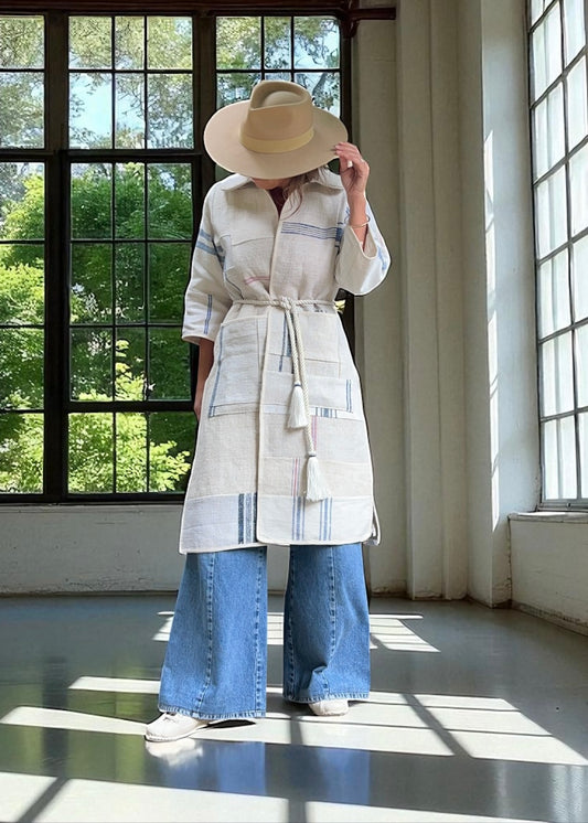 Vintage Heavy Linen Patchwork Duster Coat