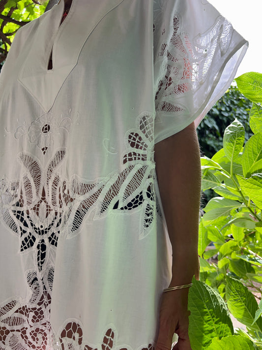 Vintage Cotton Tablecloth Kaftan Dress