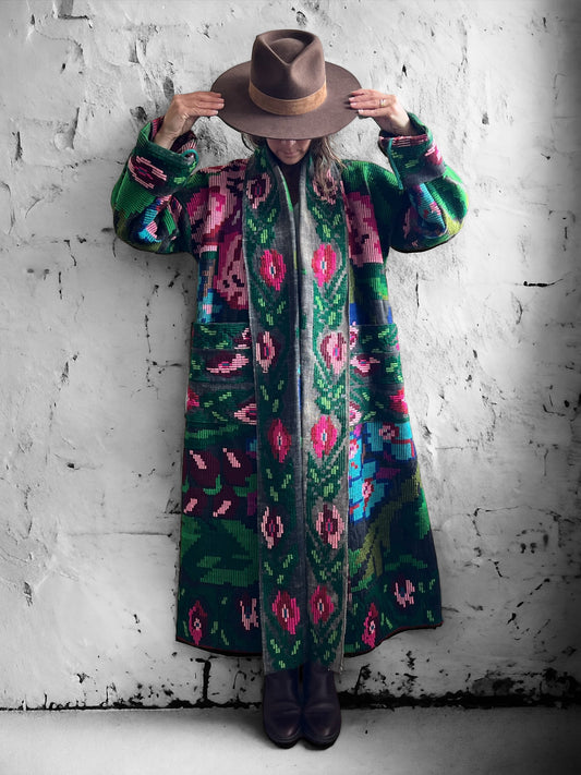 Wool floral Romanian textile coat