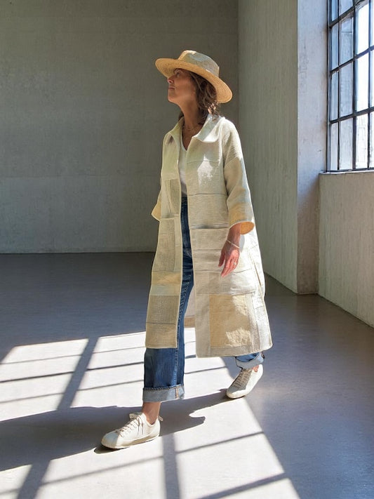 Vintage Heavy Linen Patchwork Duster Coat