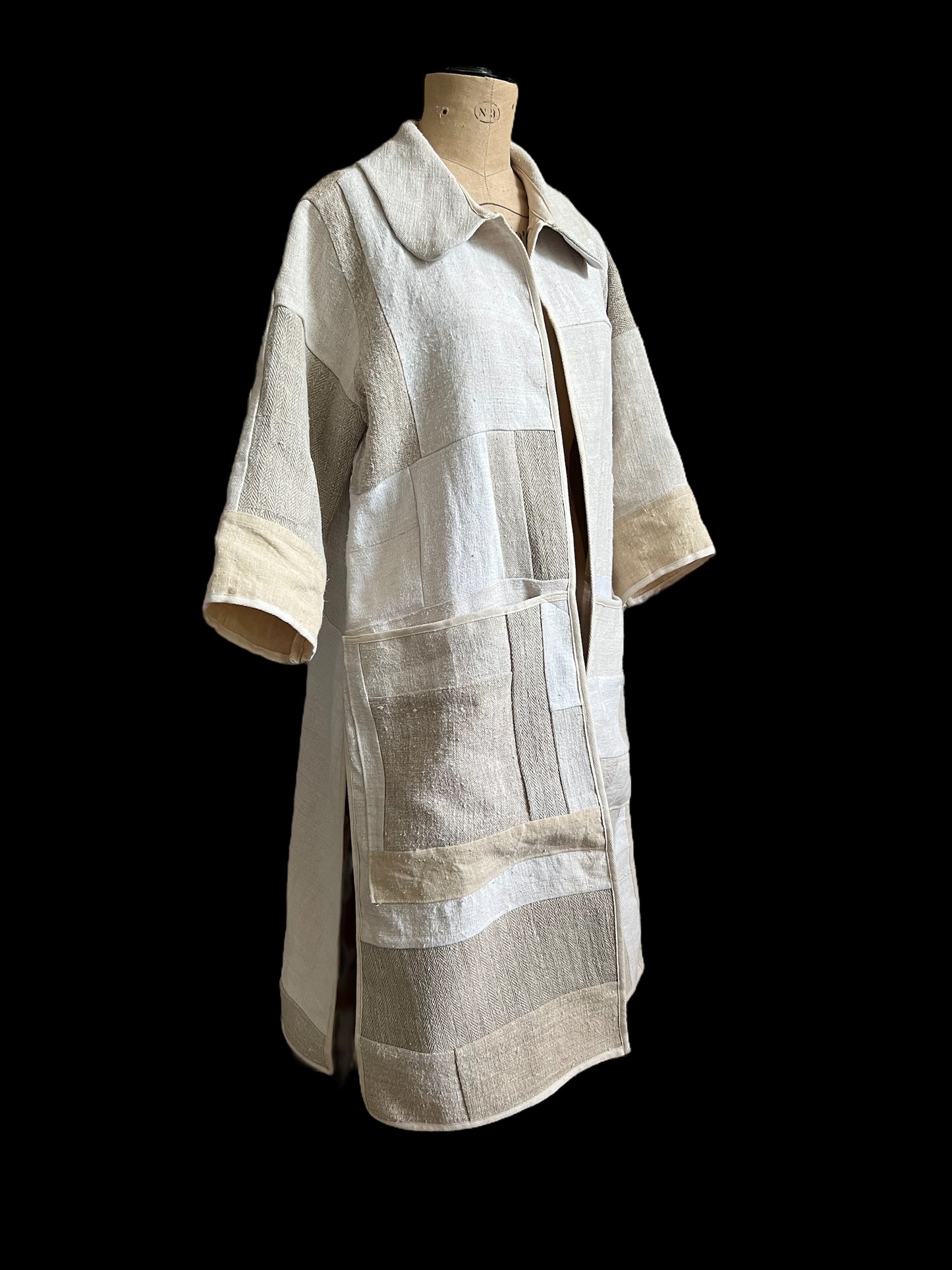 Vintage Heavy Linen Patchwork Duster Coat