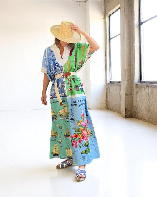 Vintage Irish Linen Tea Towel Kaftan Dress