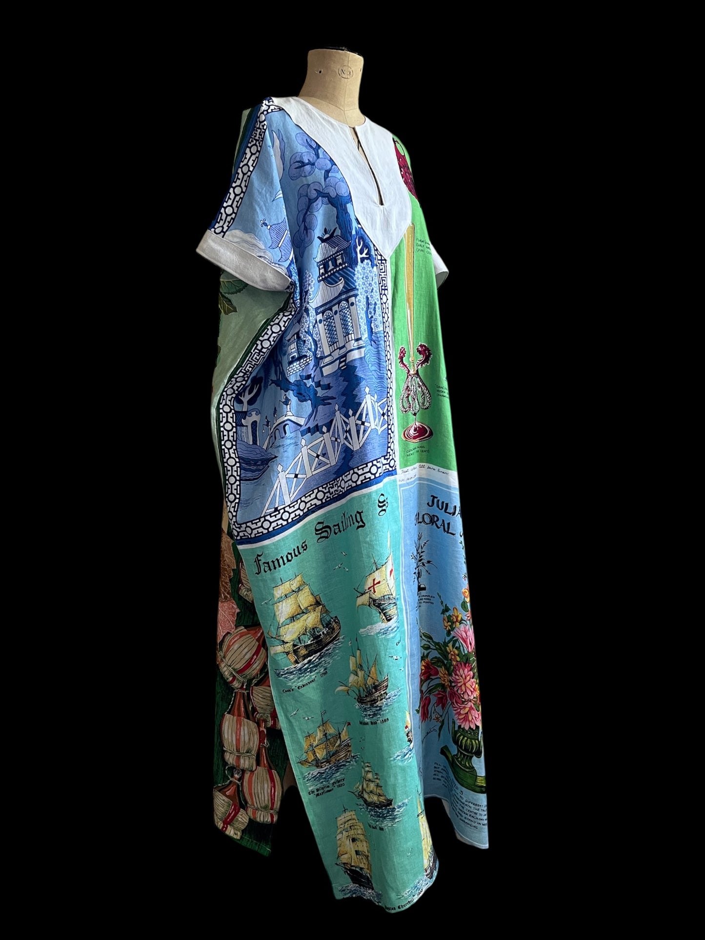 Vintage Irish Linen Tea Towel Kaftan Dress
