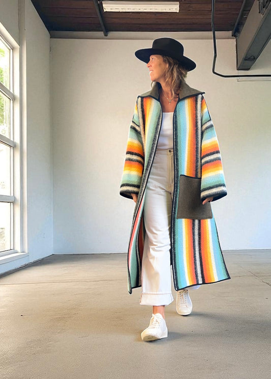 Vintage Sunset Blanket Reversible Duster Coat