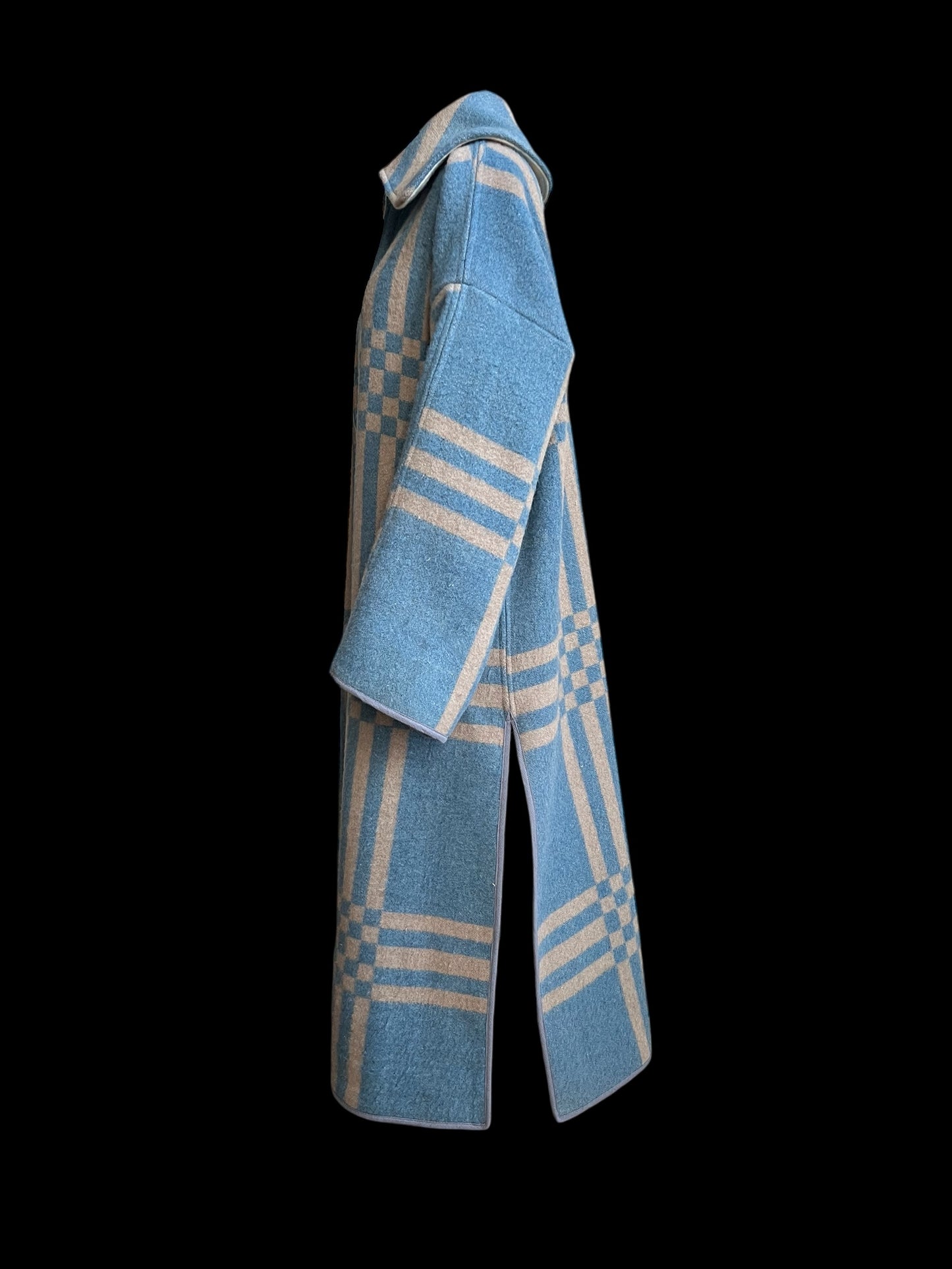 Vintage Light Blue Checked Blanket Duster Coat