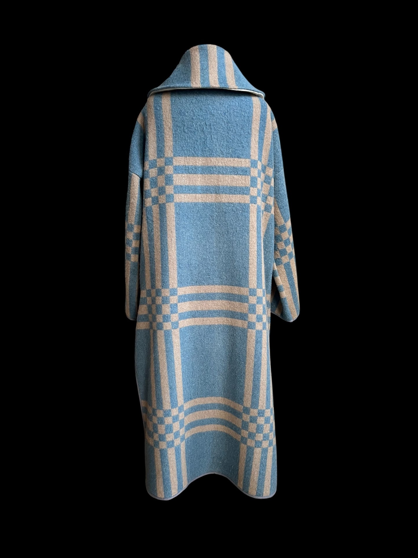Vintage Light Blue Checked Blanket Duster Coat
