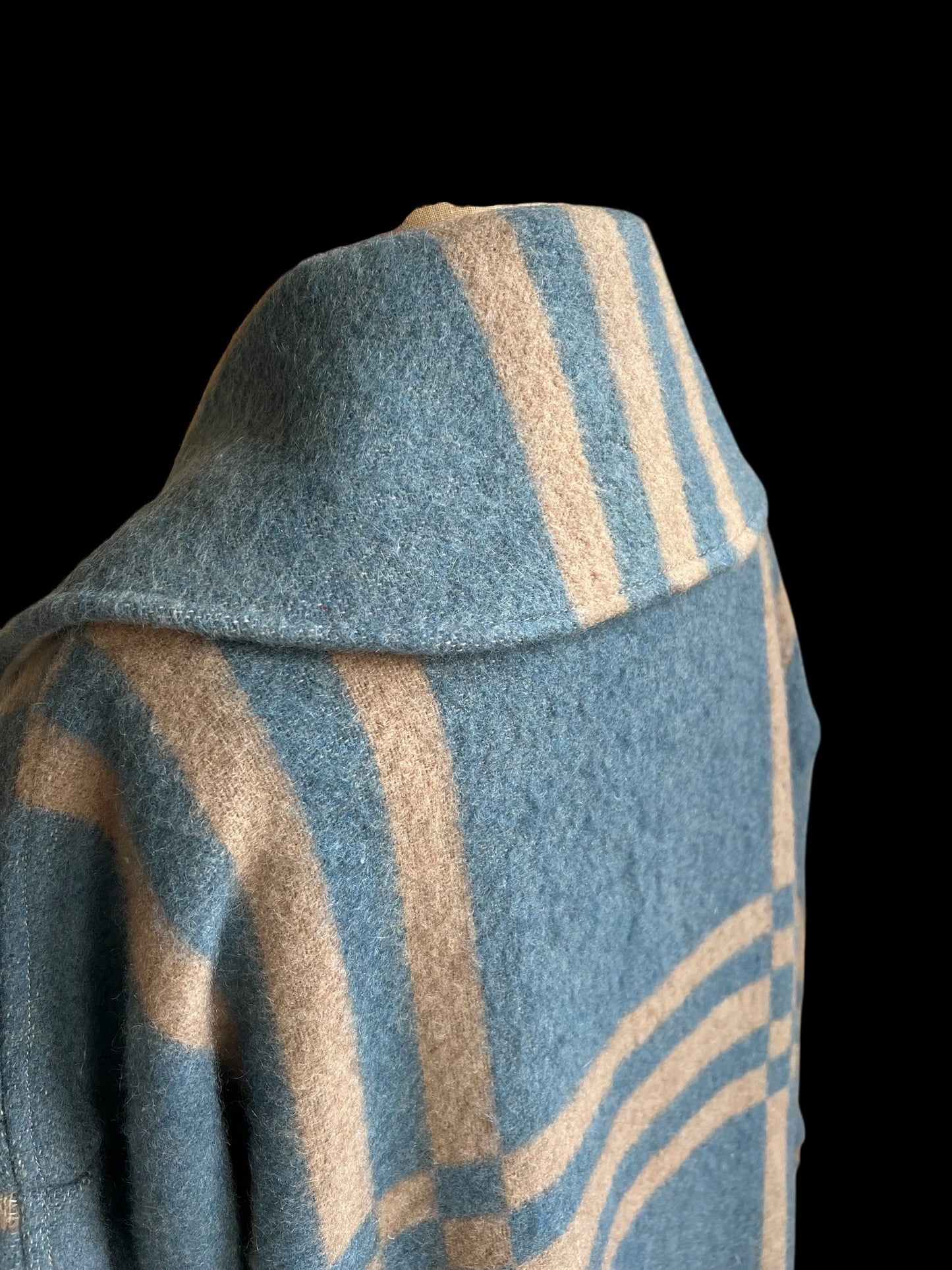 Vintage Light Blue Checked Blanket Duster Coat