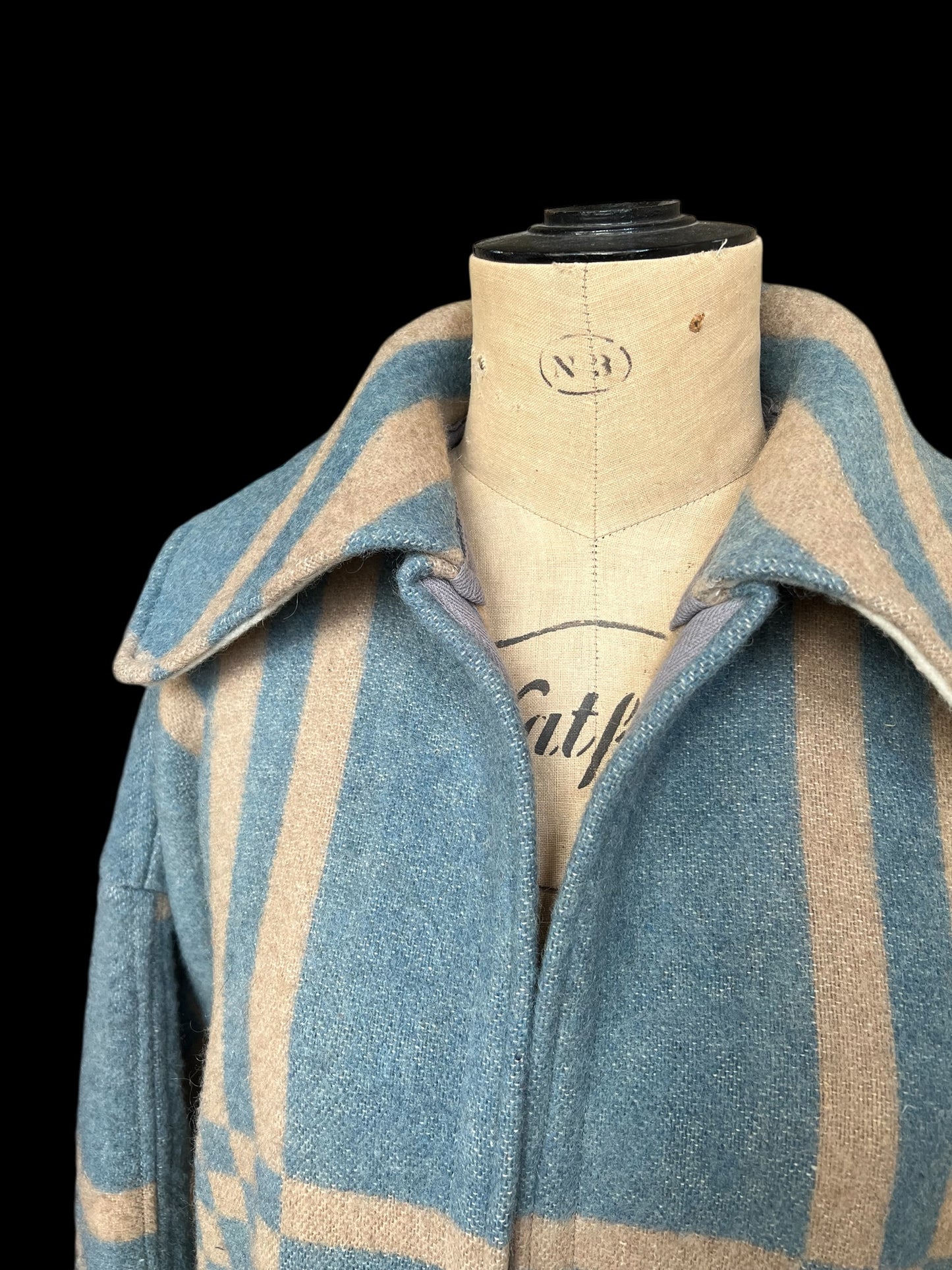 Vintage Light Blue Checked Blanket Duster Coat