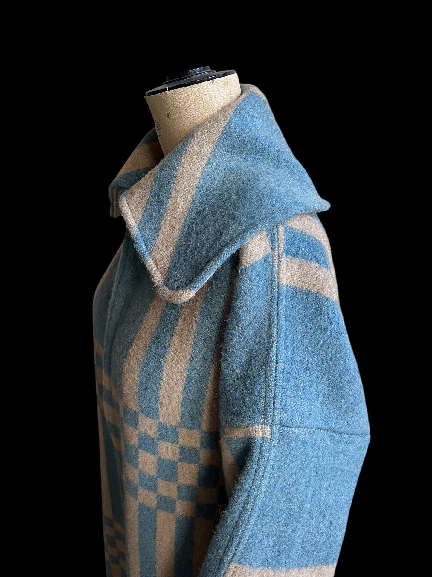 Vintage Light Blue Checked Blanket Duster Coat