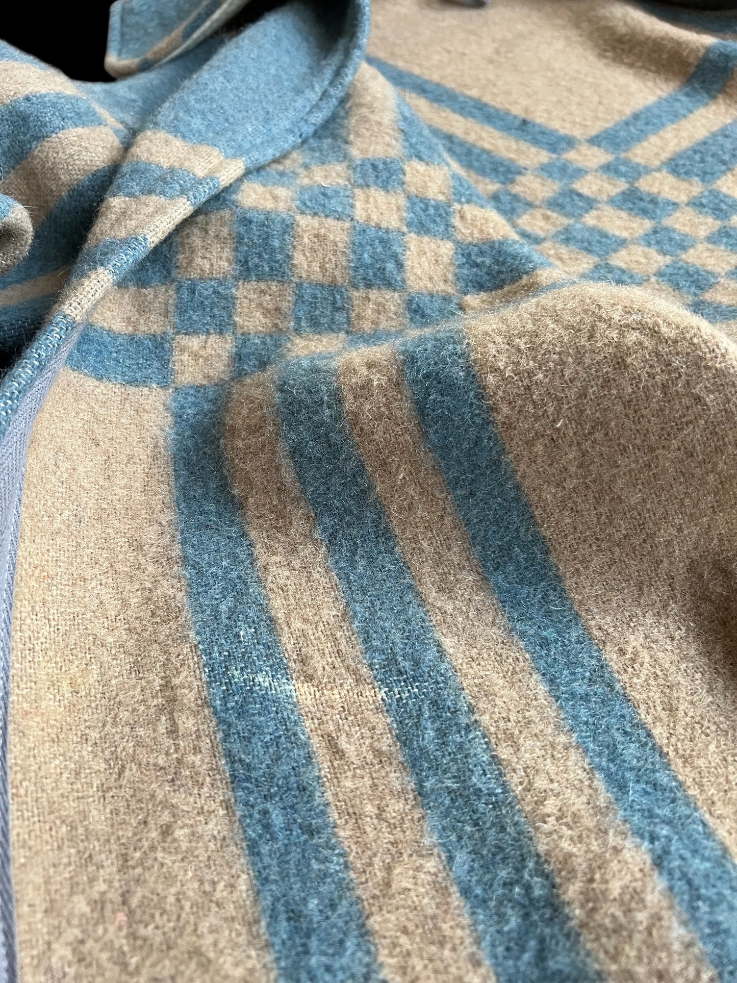 Vintage Light Blue Checked Blanket Duster Coat